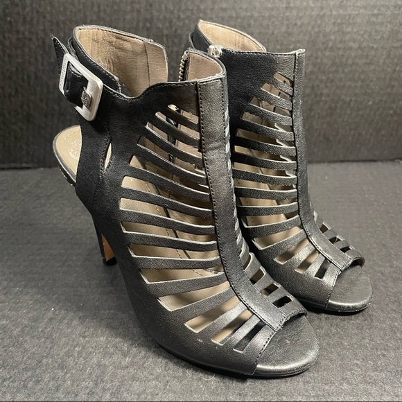Vince Camuto Open Toe Heeled Gladiator Buckle/Zipper Ankle booties 5.5M Like New - Picture 2 of 14